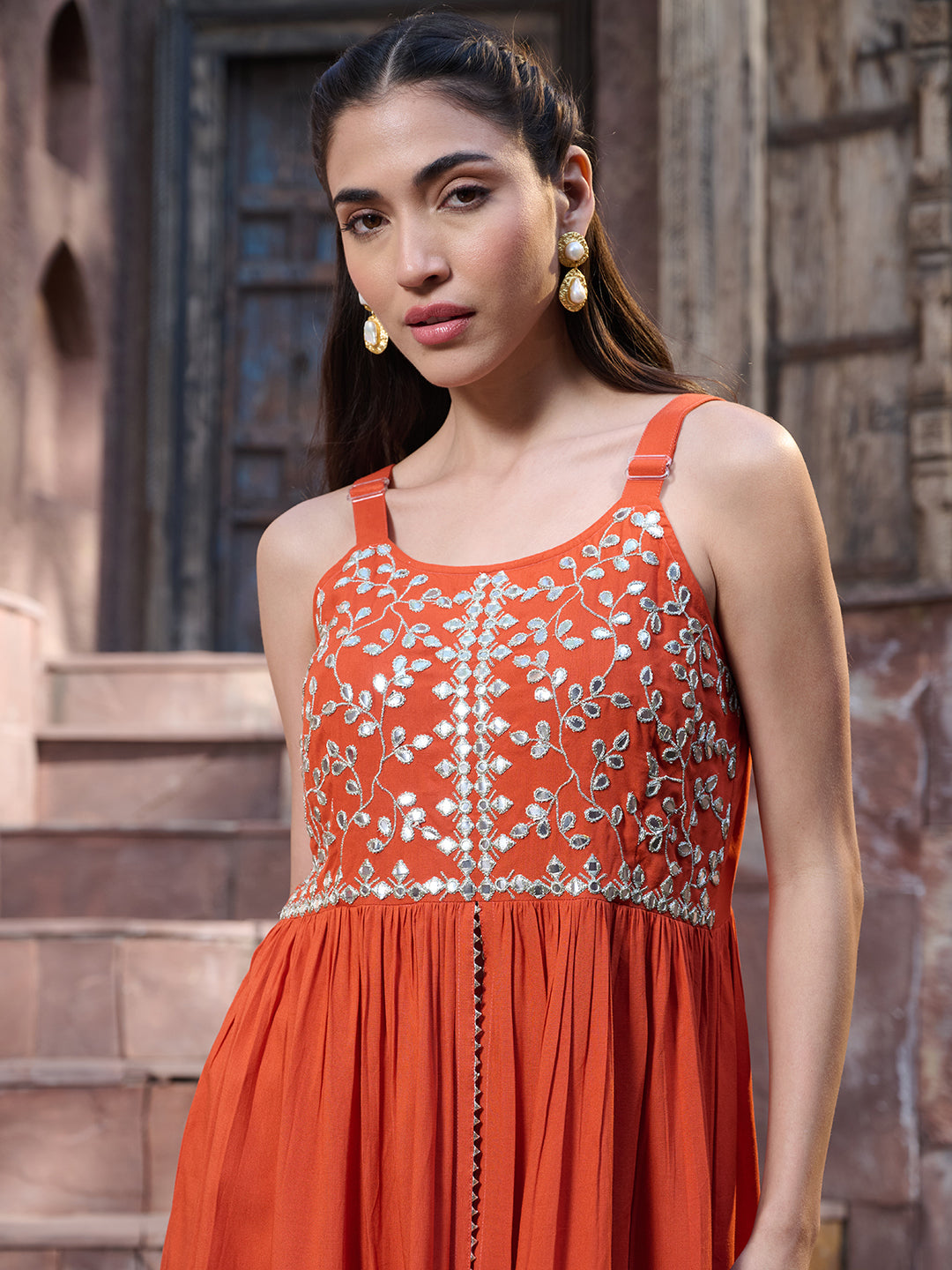 Orange-Rayon-Solid-&-Embrpodered-3-Piece-Sharara-Set