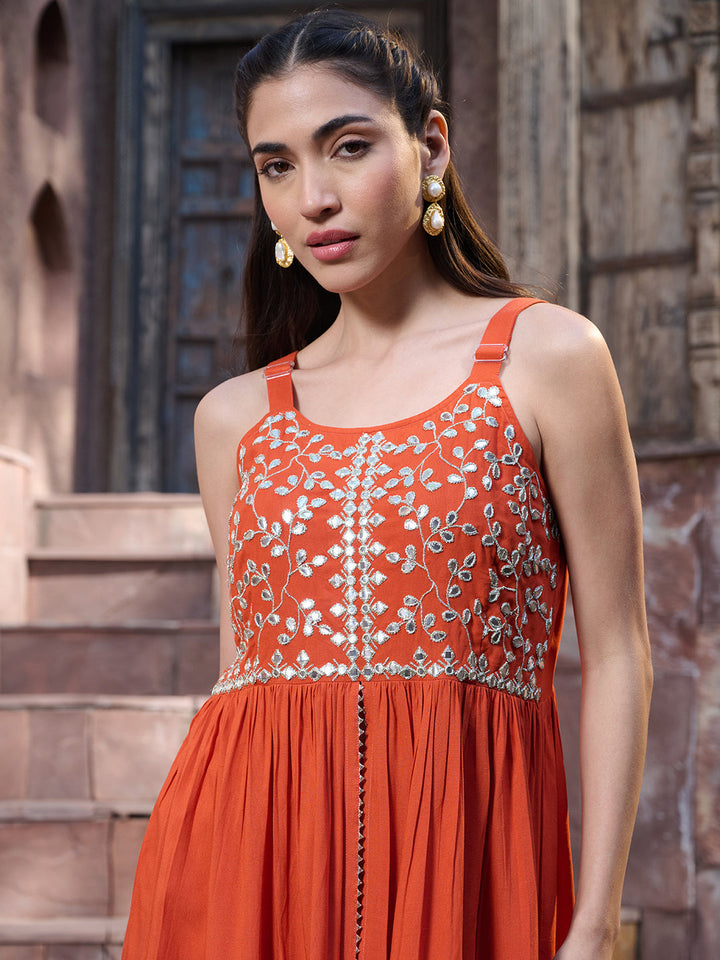 Orange-Rayon-Solid-&-Embrpodered-3-Piece-Sharara-Set