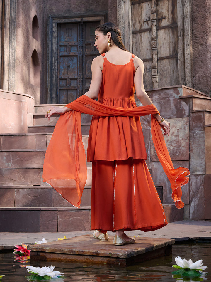 Orange-Rayon-Solid-&-Embrpodered-3-Piece-Sharara-Set