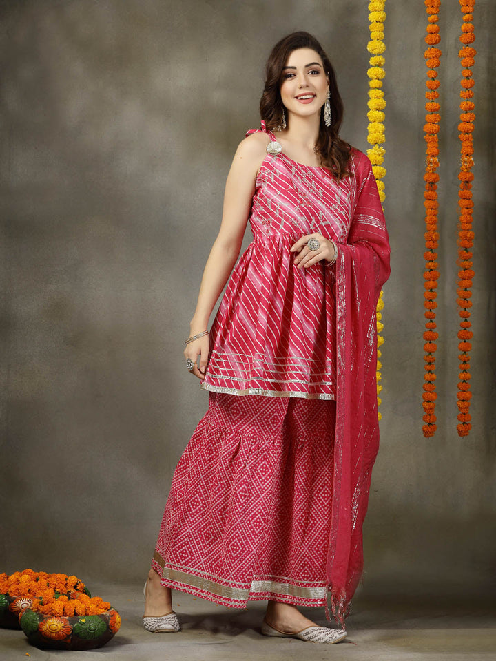 Pink-Cotton-Lehariya-Printed-&-Embroidered-3-Piece-Sharara-Set