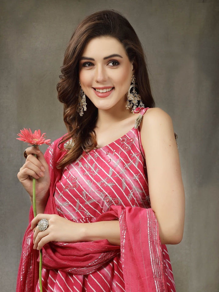 Pink-Cotton-Lehariya-Printed-&-Embroidered-3-Piece-Sharara-Set