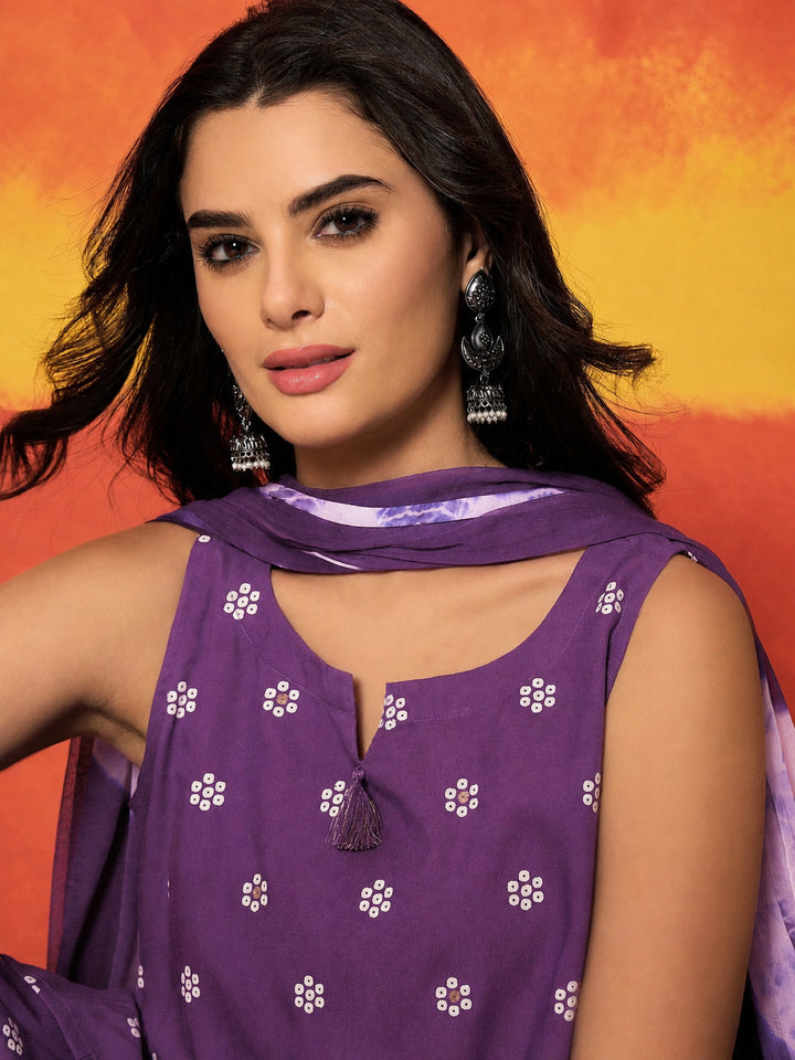 Violet Floral Printed Rayon Straight Kurti Farshi Salwar Dupatta Set