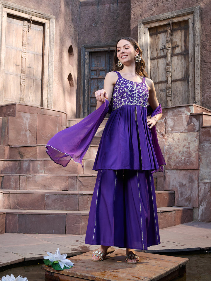 Violet-Rayon-Solid-&-Embroidered-3-Piece-Sharara-Set