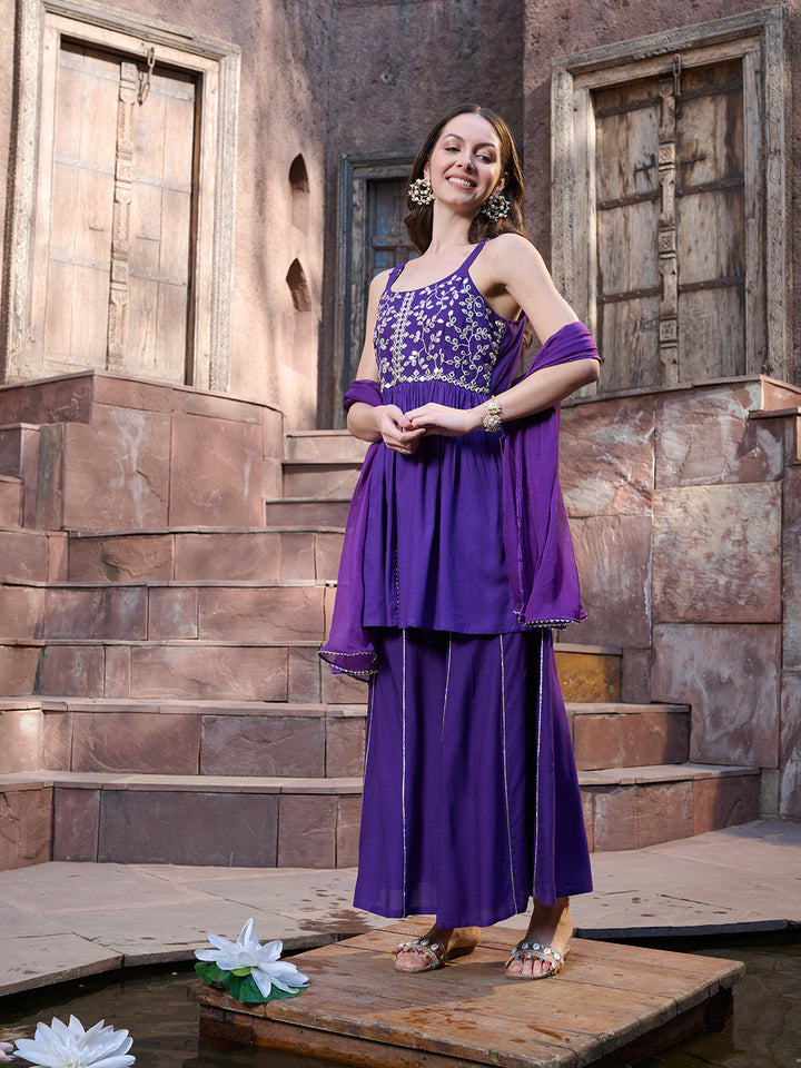 Violet-Rayon-Solid-&-Embroidered-3-Piece-Sharara-Set
