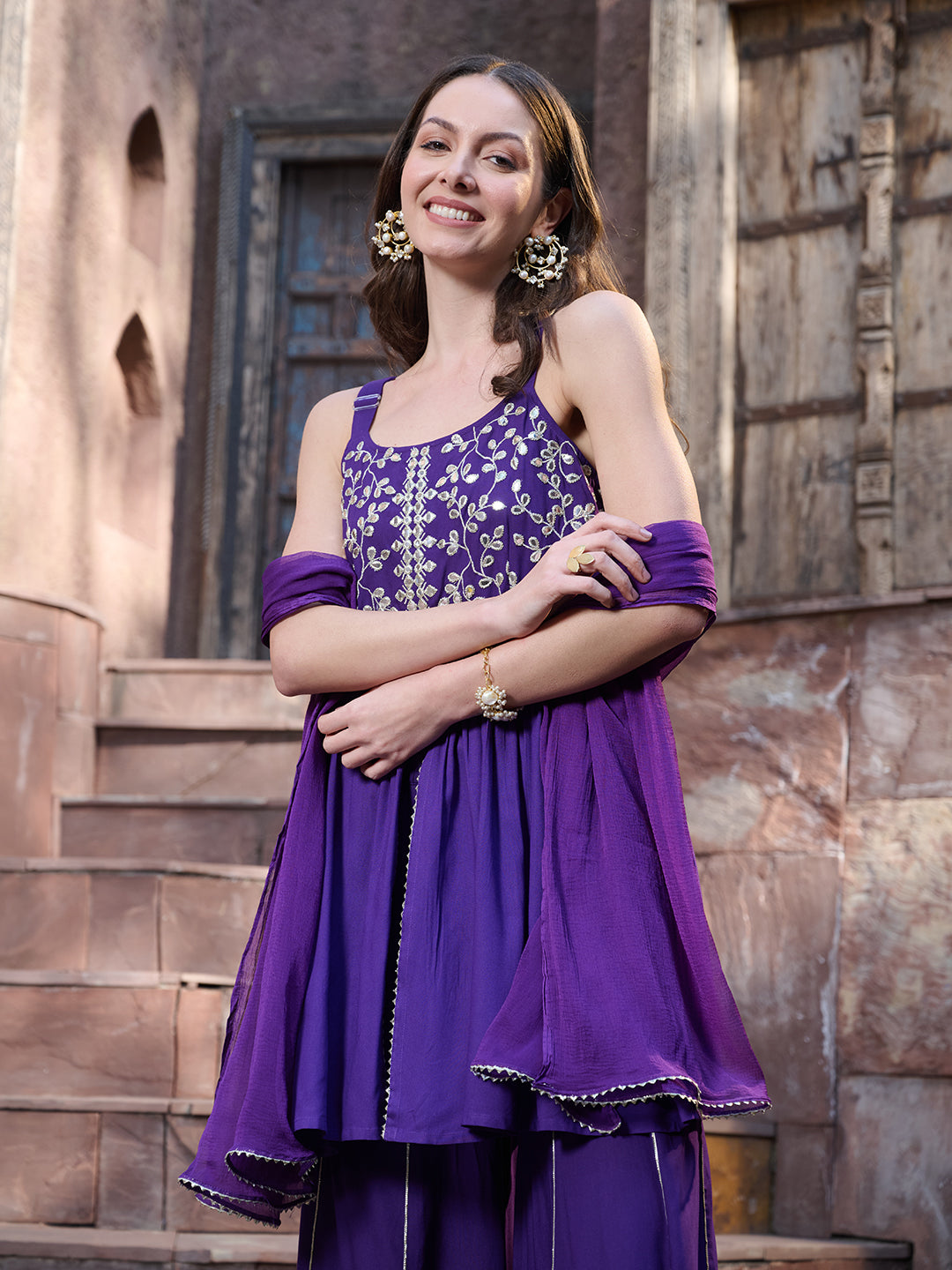 Violet-Rayon-Solid-&-Embroidered-3-Piece-Sharara-Set