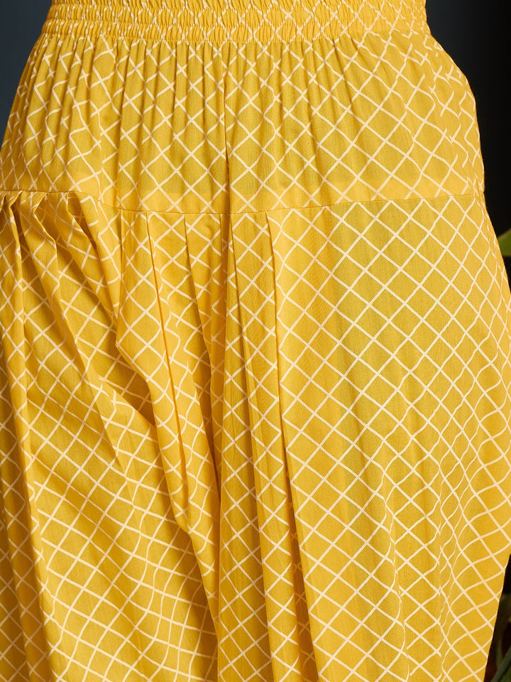 Yellow Floral Printed Pure Cotton Straight Kurti Farshi Salwar With Dupatta