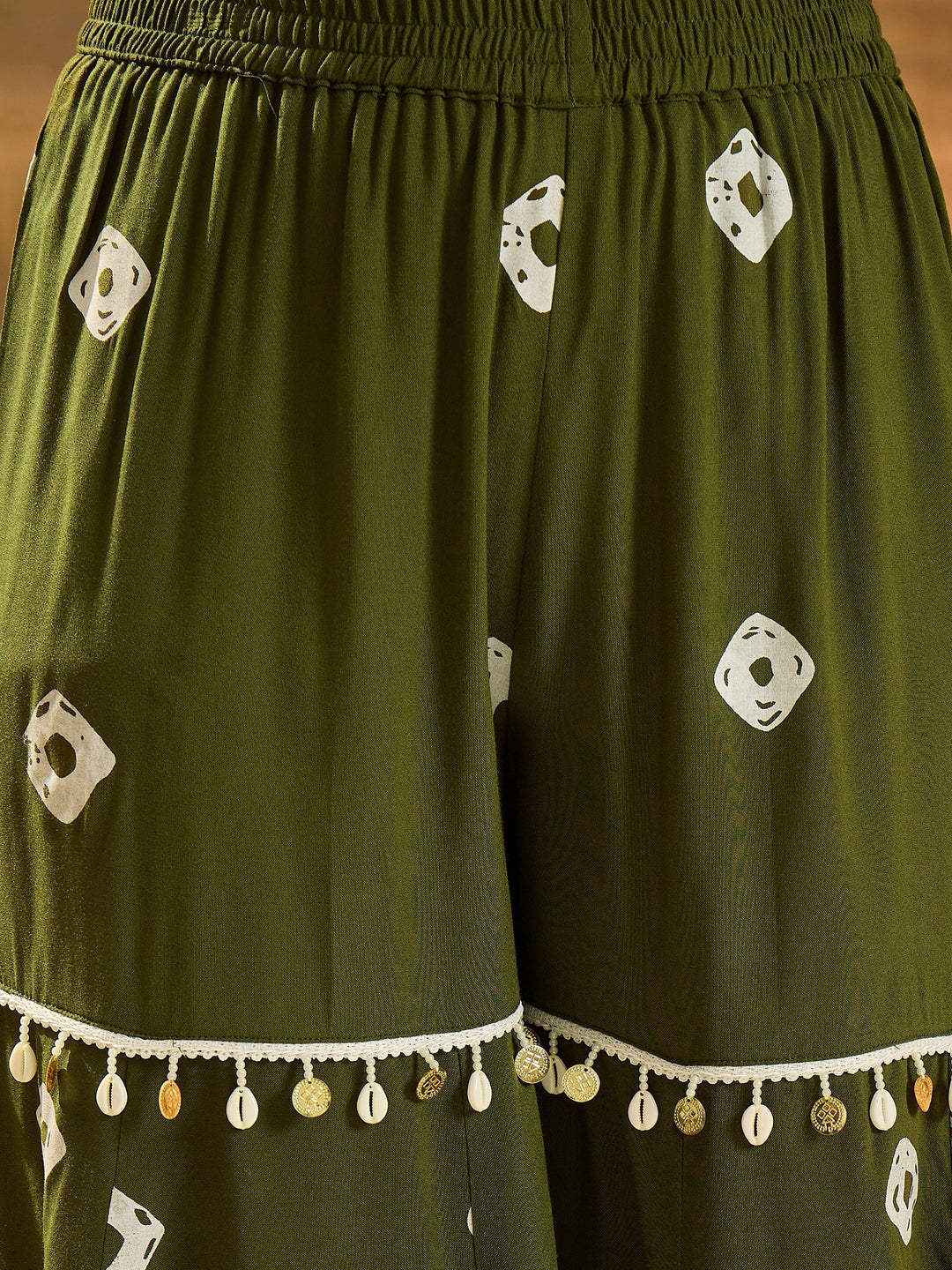 Dark Green Bandhej Printed Rayon Kaftan Tube Top Sharara Set