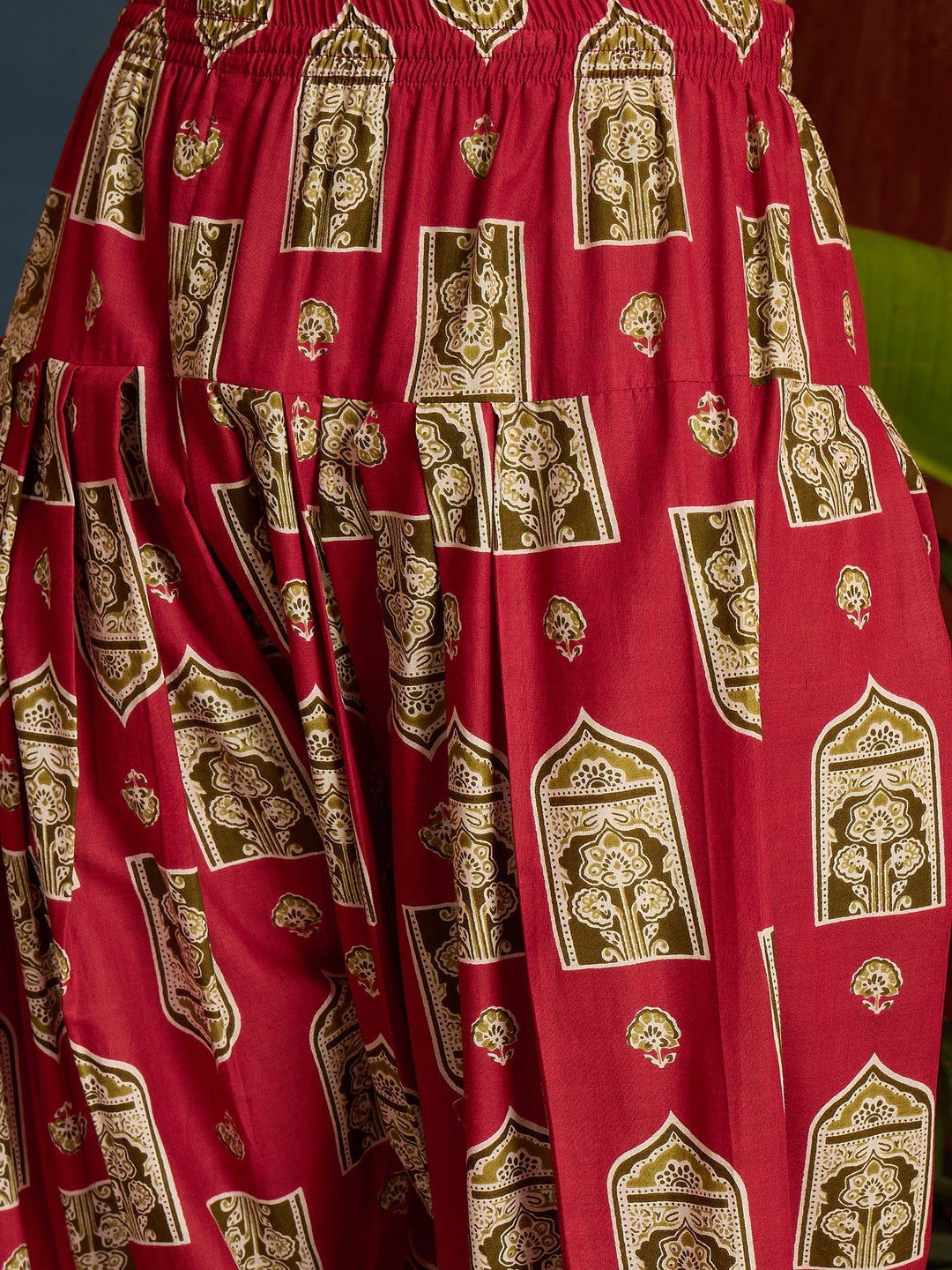 Red Printed Pure Cotton Short Kurti With Farshi Salwar
