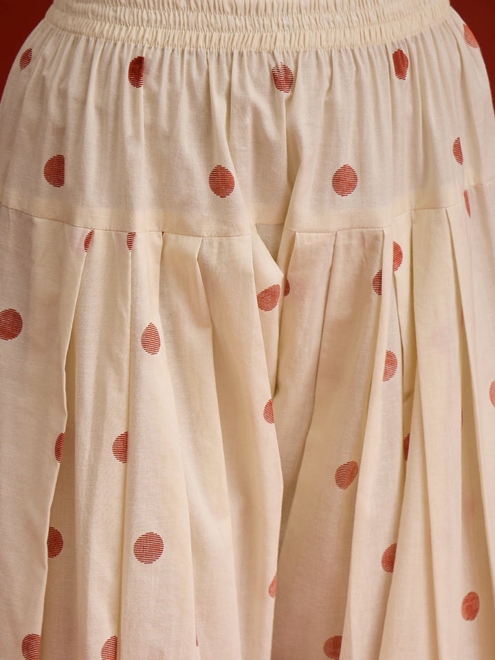 Rust Ikat Printed & Embroidered Cotton A-Line Short Kurti With Farshi Slawar Set