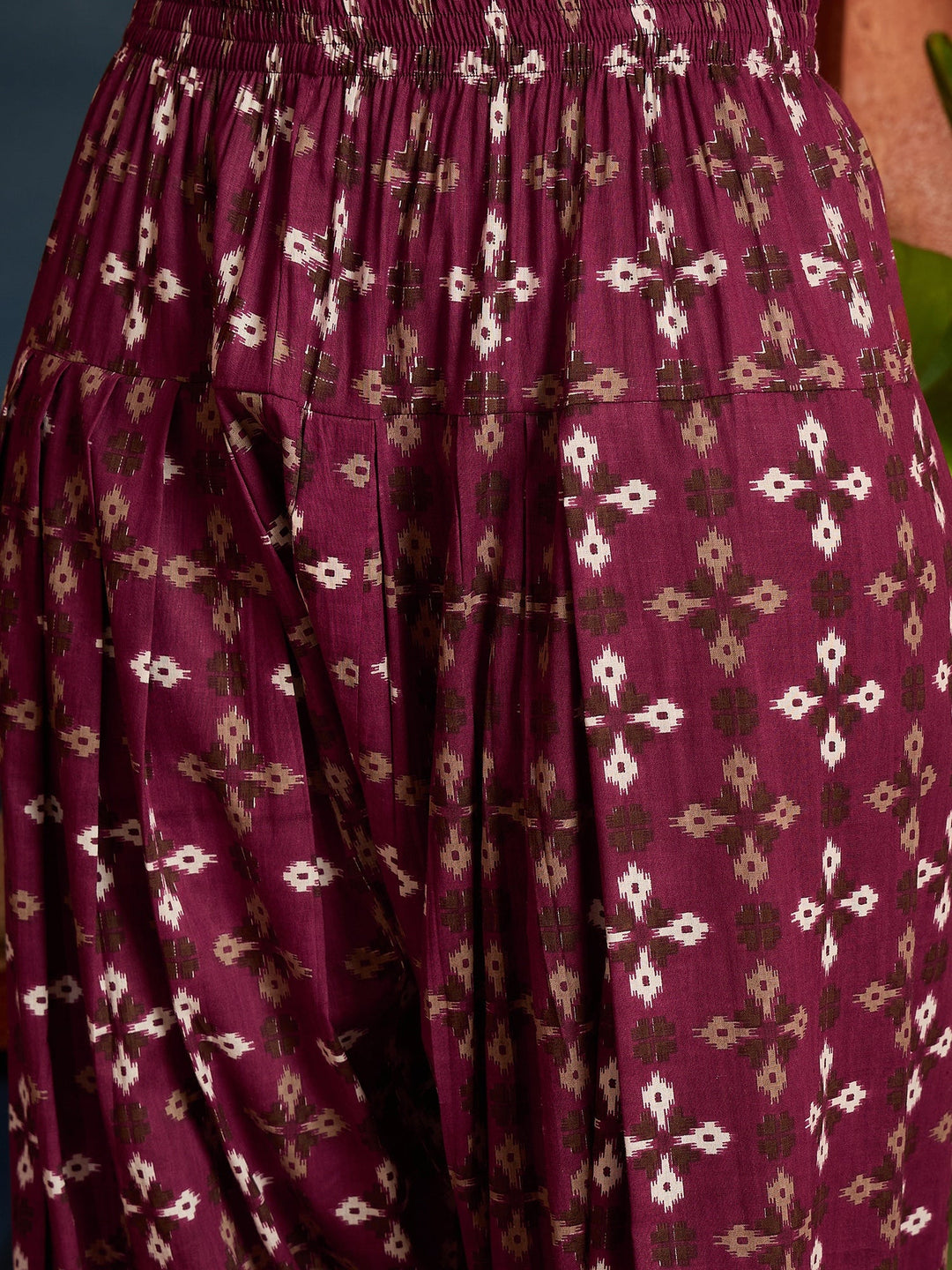 Rust Ethnic Motifs Printed Pure Cotton Straight Kurti With Farshi Salwar Set