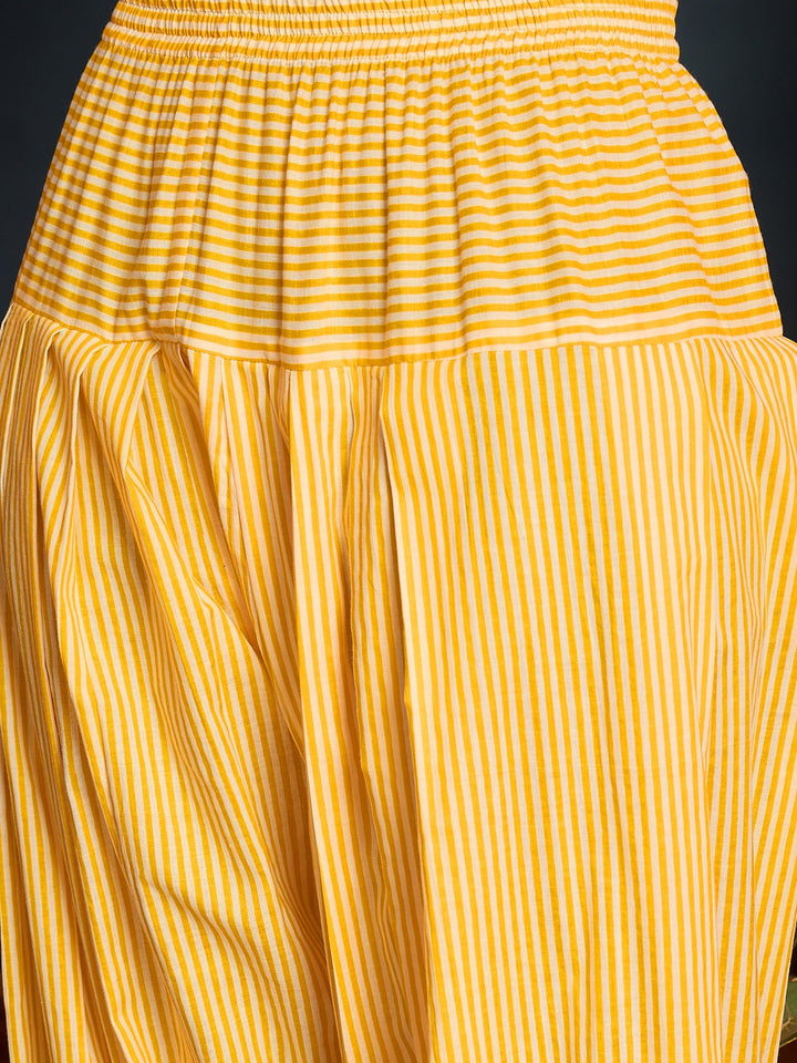 Yellow Floral Printed Pure Cotton Straight Short Kurti With Farshi Salwar Set