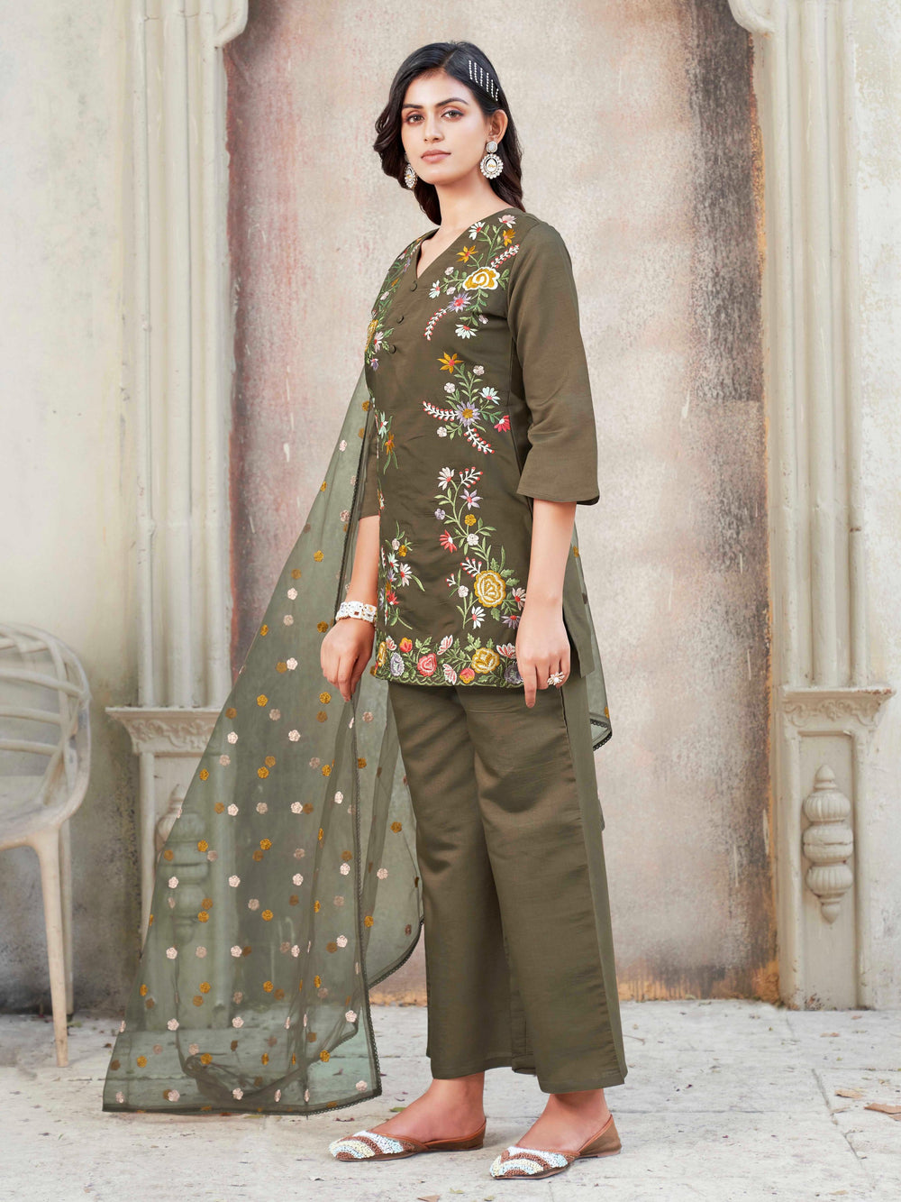Brown-Silk-Blend-Floral-Print-Straight-3-Piece-Kurta-Set