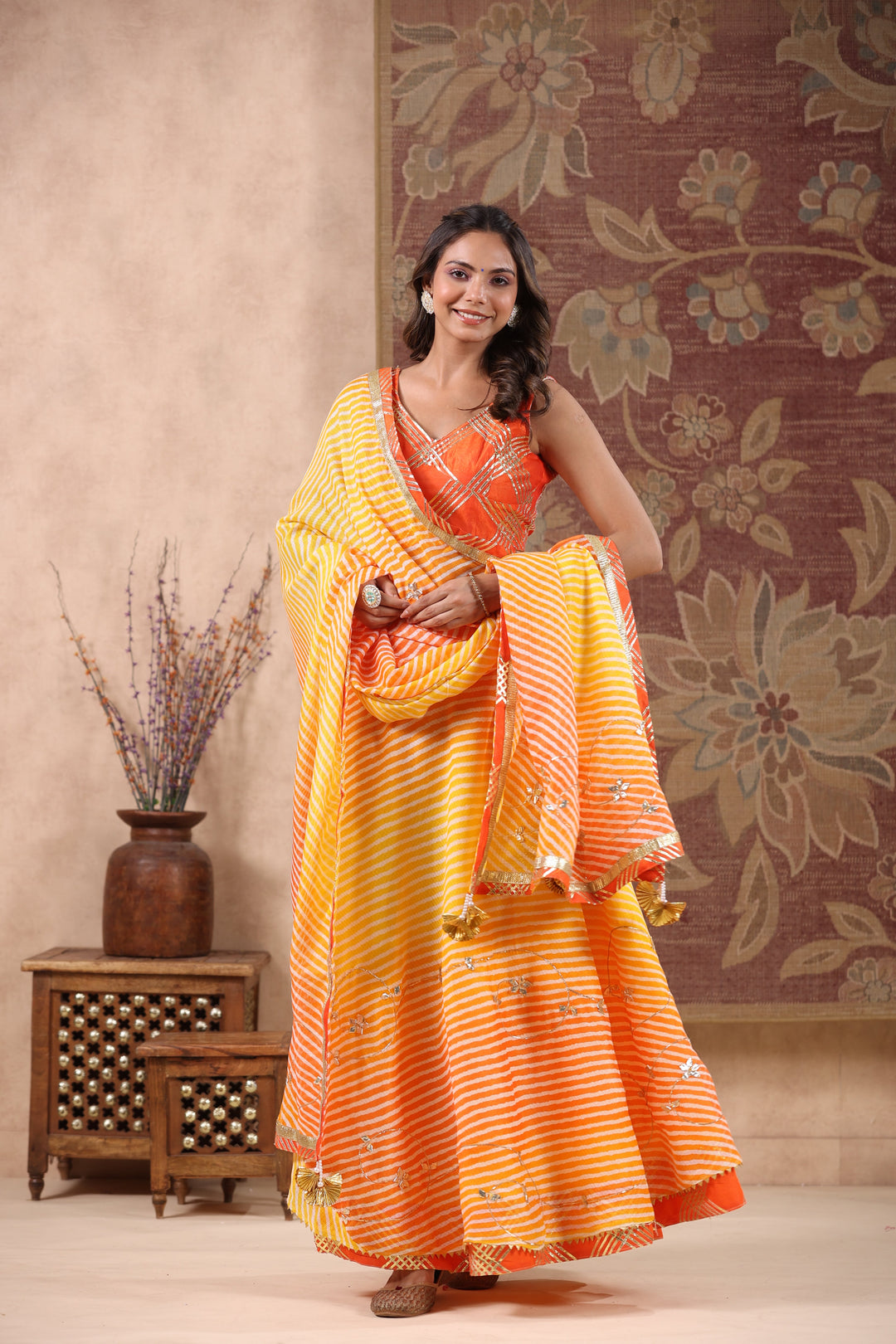 Kesariya-Orange-Kota-Doriya-Leheriya-Lehnga-Set