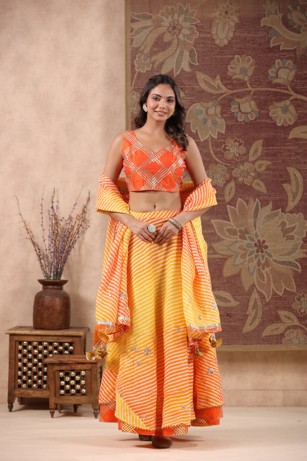 Kesariya-Orange-Kota-Doriya-Leheriya-Lehnga-Set