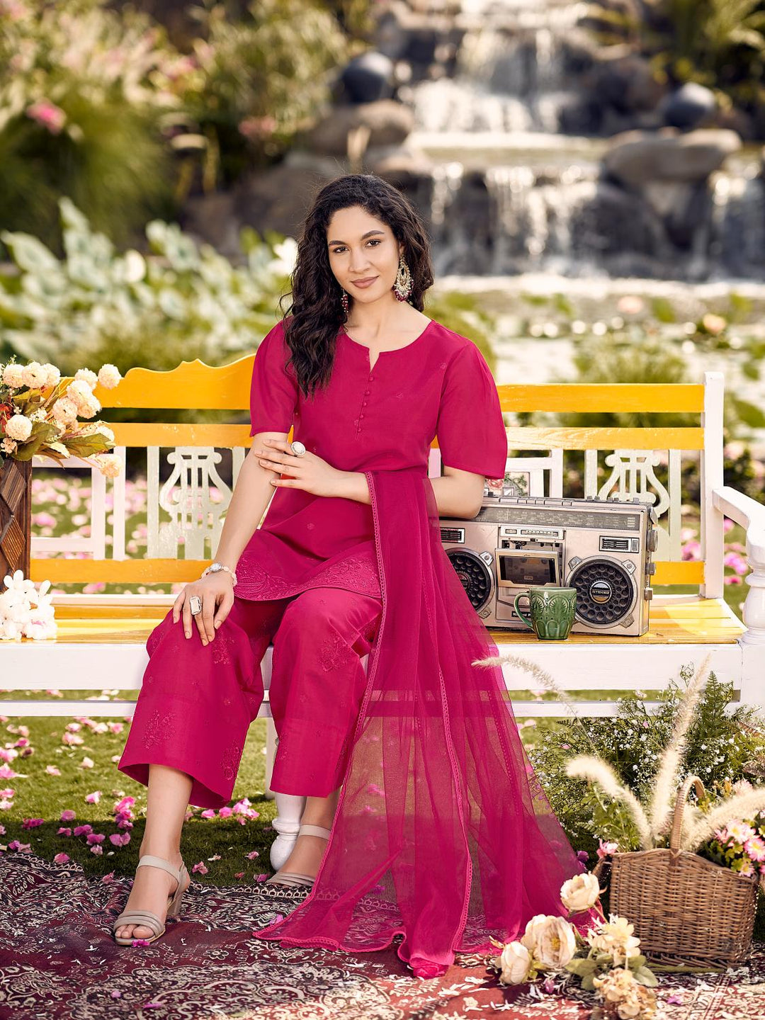 Rani-Pink-Silk-Blend-Tonal-Embroidered-3-Piece-Kurta-Set