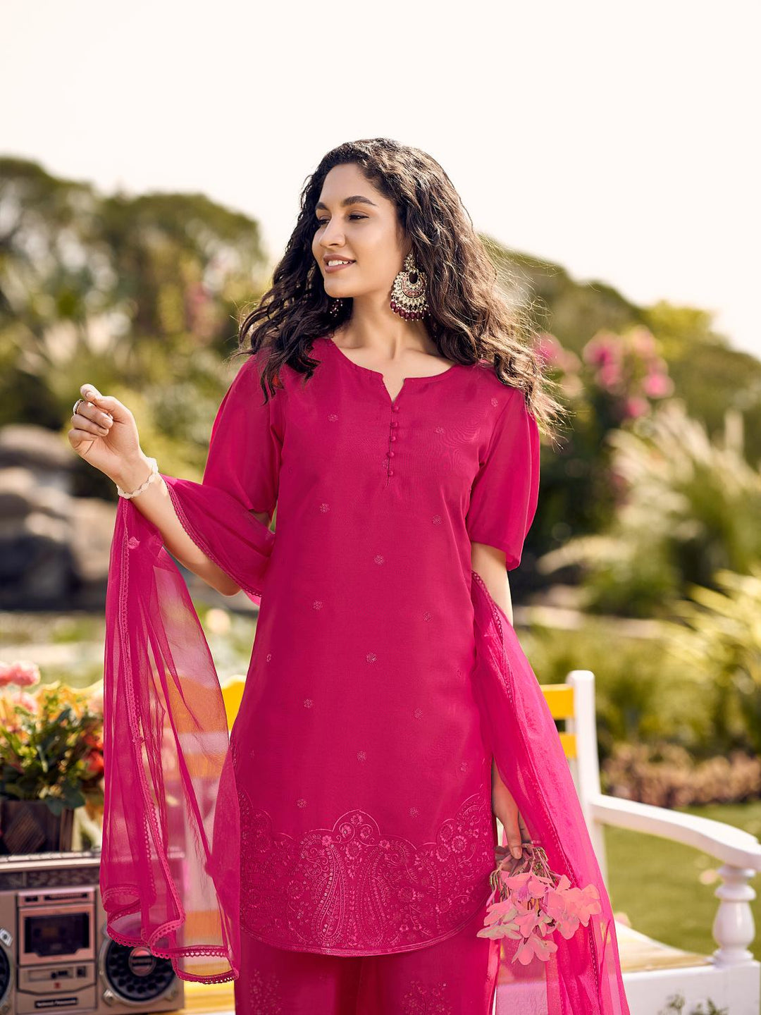 Rani-Pink-Silk-Blend-Tonal-Embroidered-3-Piece-Kurta-Set