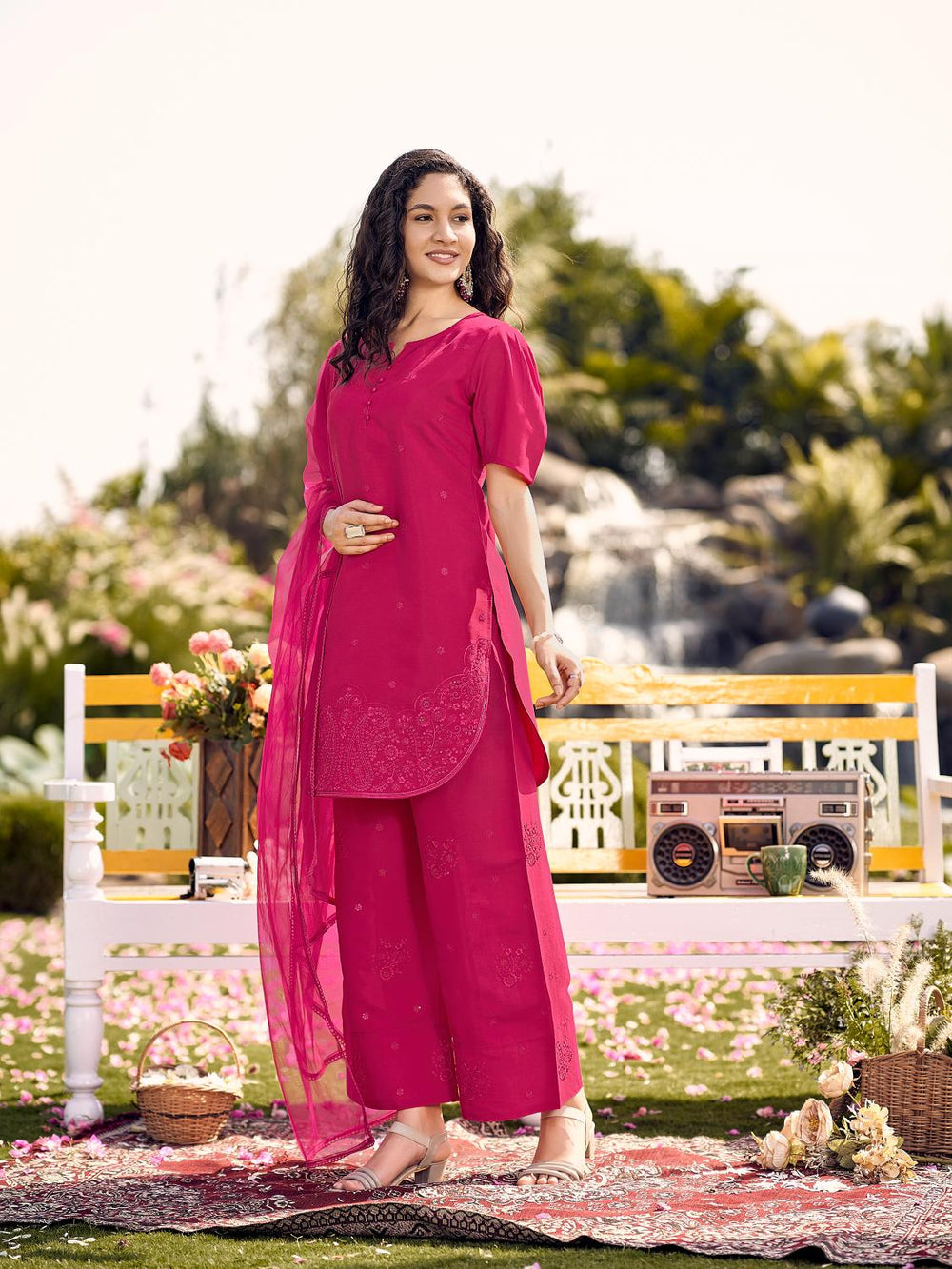 Rani-Pink-Silk-Blend-Tonal-Embroidered-3-Piece-Kurta-Set