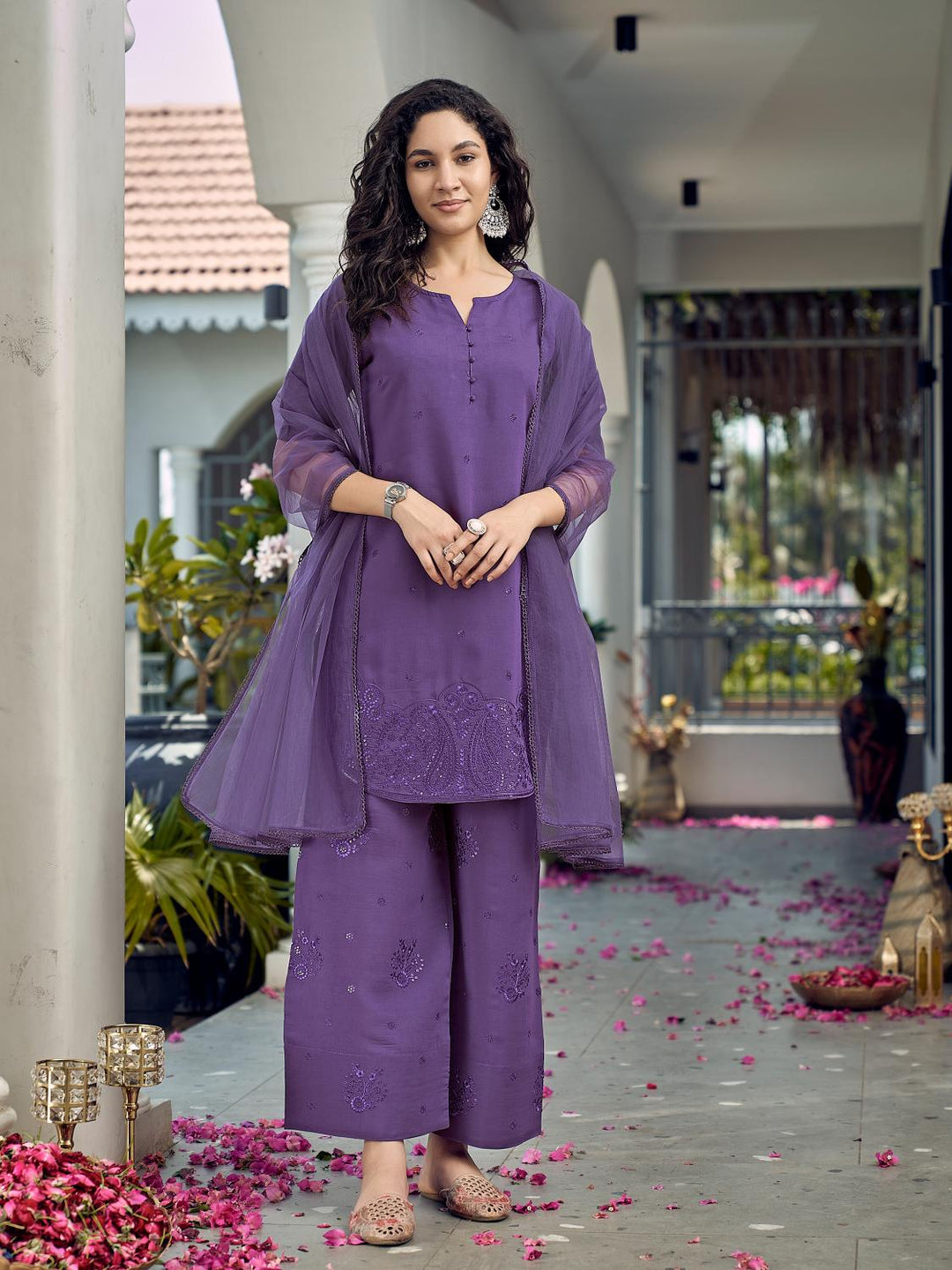 Purple-Silk-Blend-Apple-Cut-Short-3-Piece-Kurta-Set