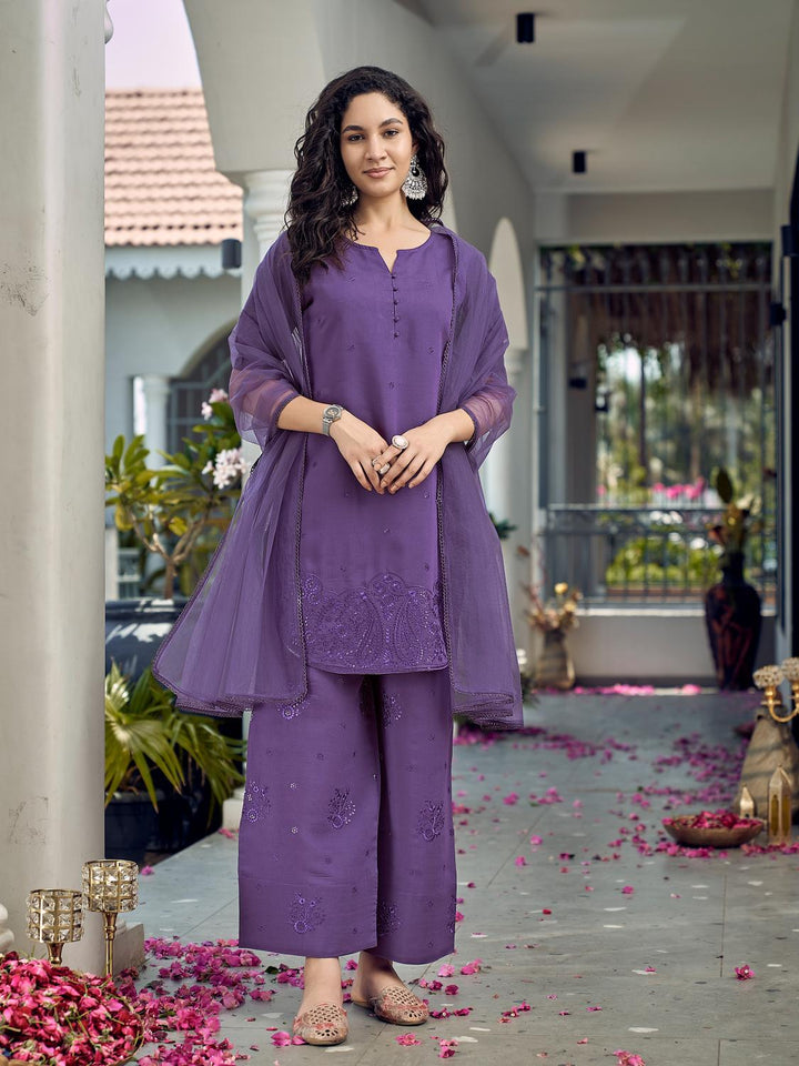 Purple-Silk-Blend-Apple-Cut-Short-3-Piece-Kurta-Set