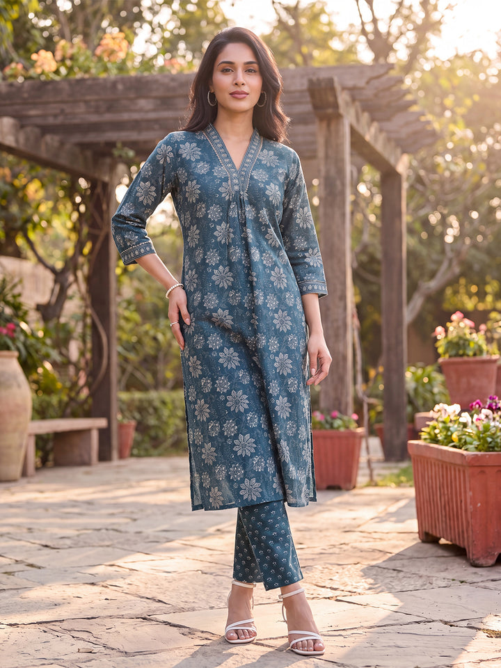 Floral Printed Kurta with Trouser Set