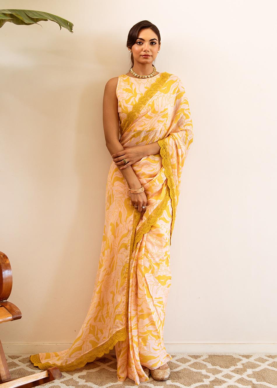 Lakshmi-Lemon-Yellow-Chinon-Chiffon-Pre-Draped-Saree