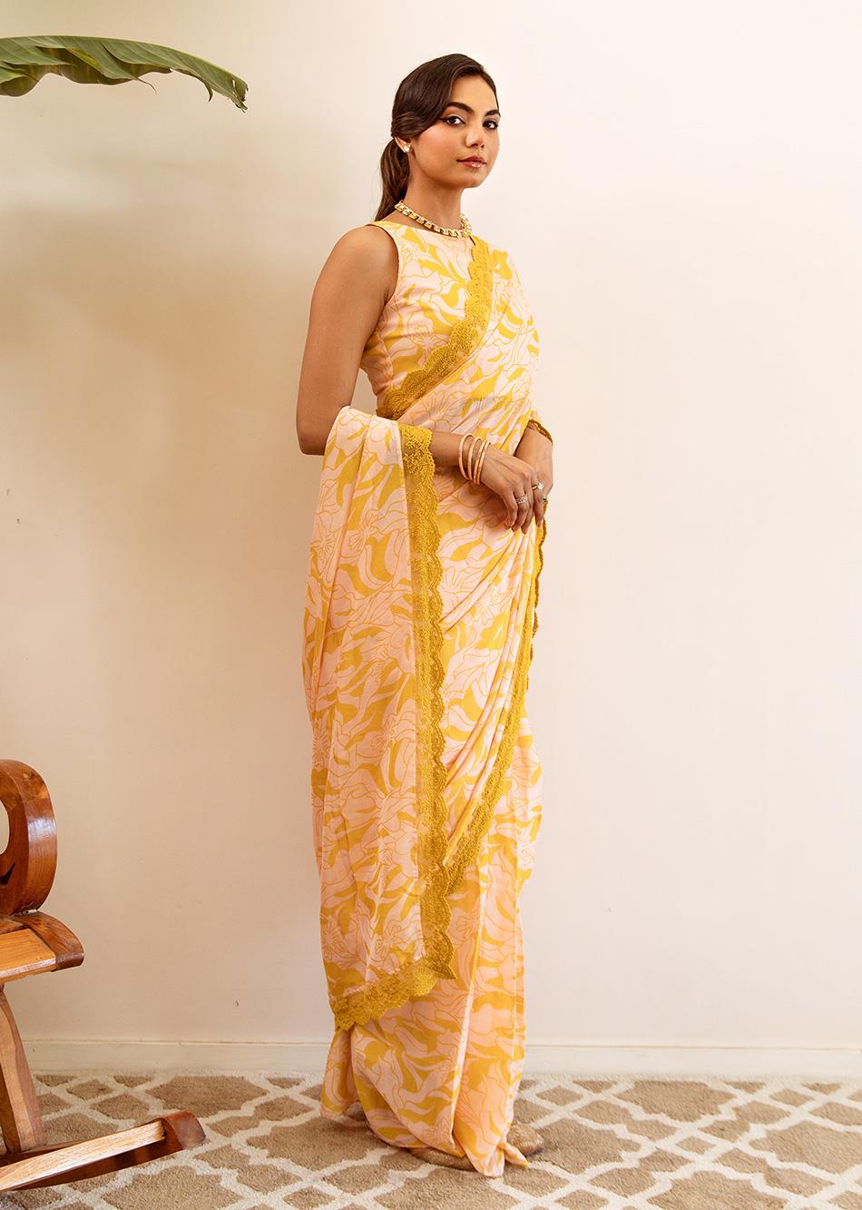 Lakshmi-Lemon-Yellow-Chinon-Chiffon-Pre-Draped-Saree