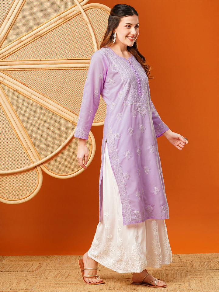 Lavender-Cotton-Embroidered-Chikankari-Kurta