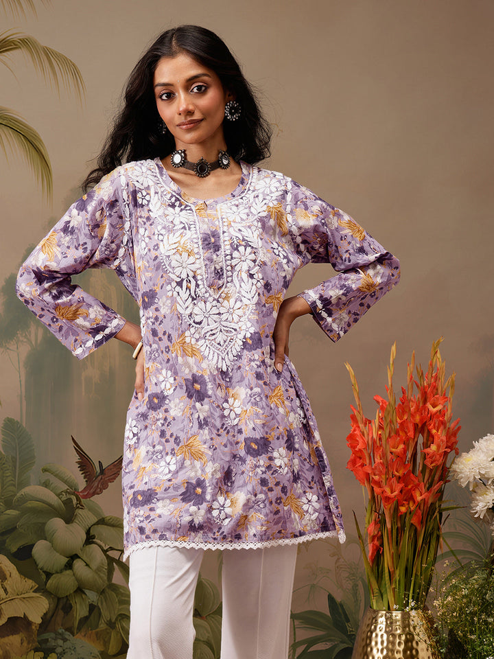 Lavender Cotton Lucknowi Chikankari Tunic Only