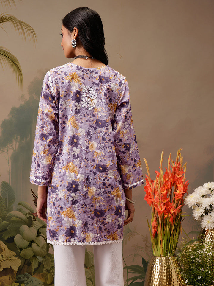 Lavender Cotton Lucknowi Chikankari Tunic Only