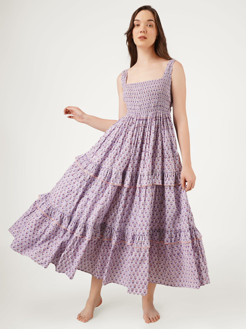 Lavender-Cotton-Tiered-Dress-With-Back-Bow-Details