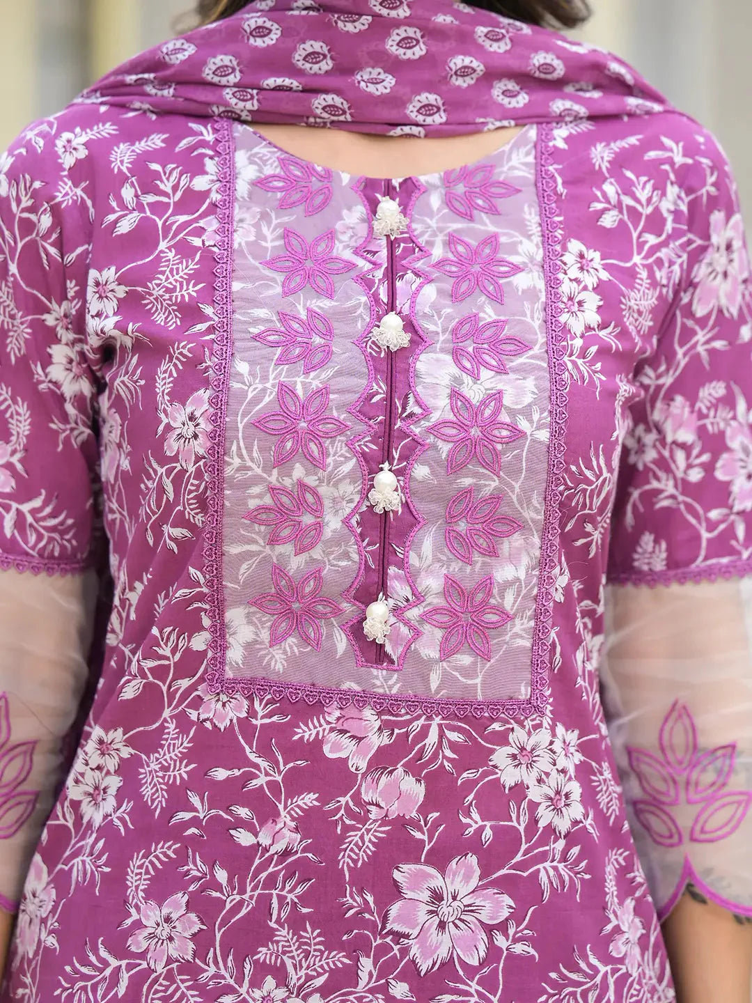 Lavender-Cotton-Floral-Print-3-Piece-Kurta-Set