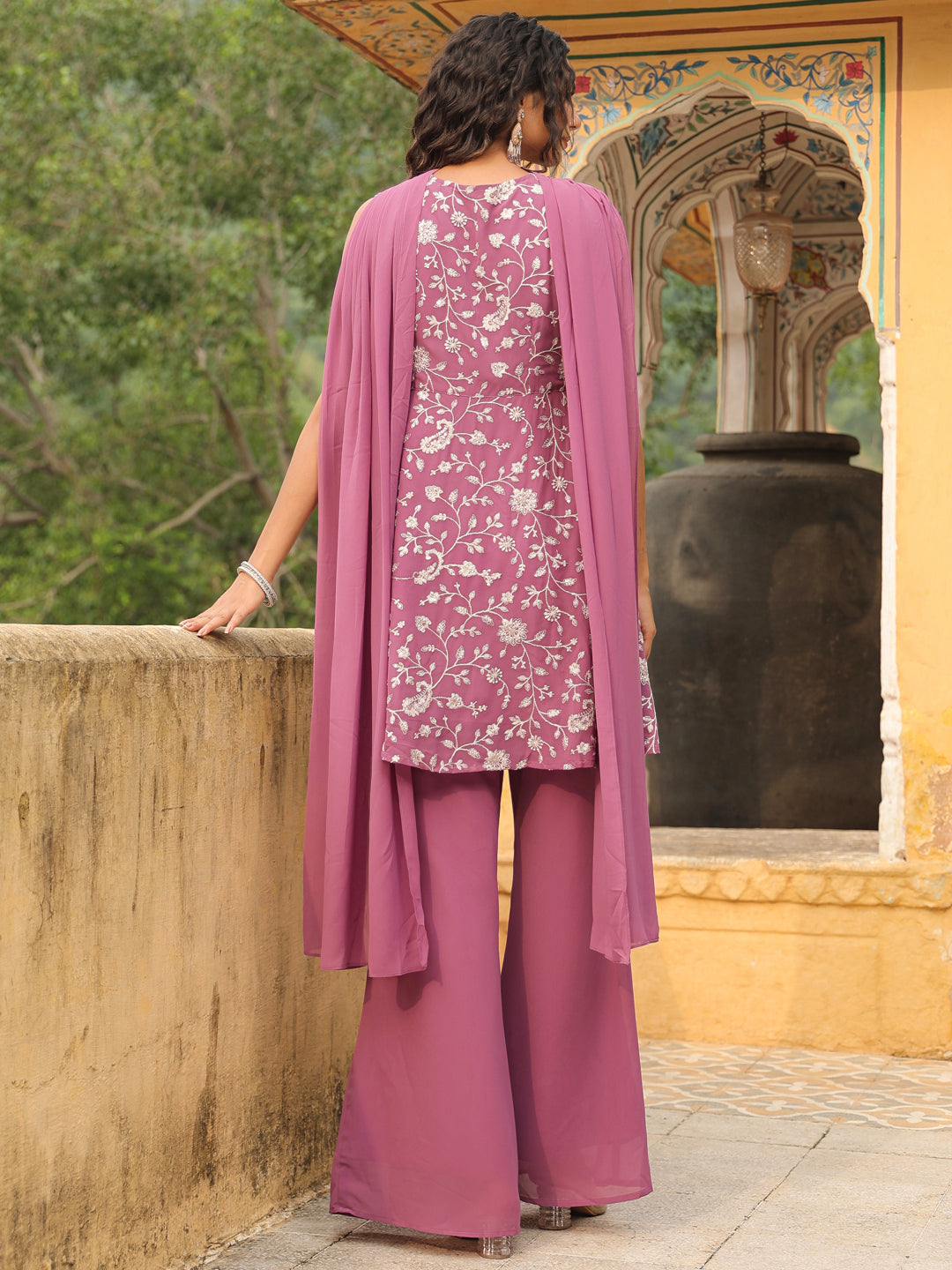 Lavender-Georgette-Embroidered-3-Piece-Kurta-Set