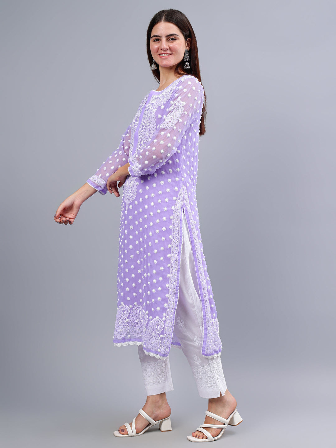 Lavender-Georgette-Embroidered-Chikankari-Kurti-With-Slip