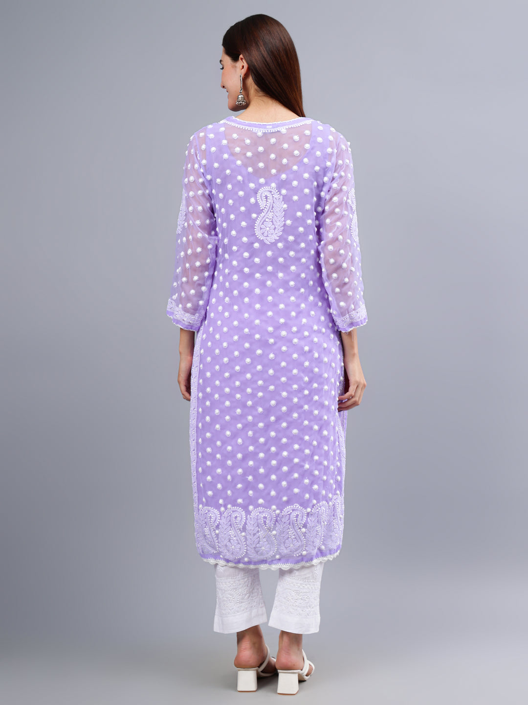 Lavender Georgette Embroidered Chikankari Kurti With Slip