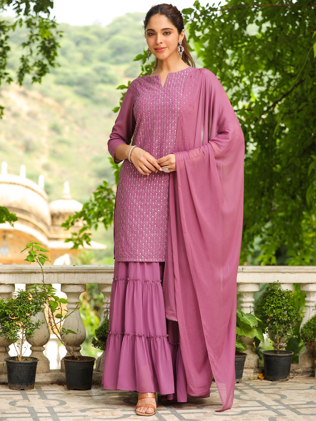 ZERESOUQ-Lavender-Georgette-Embroidered-Sharara-Set