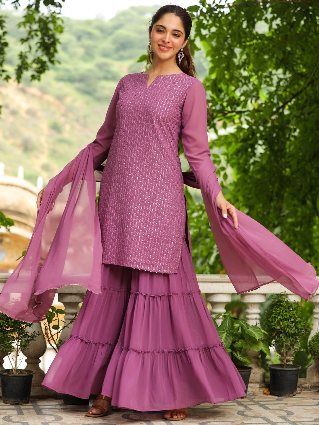 ZERESOUQ-Lavender-Georgette-Embroidered-Sharara-Set