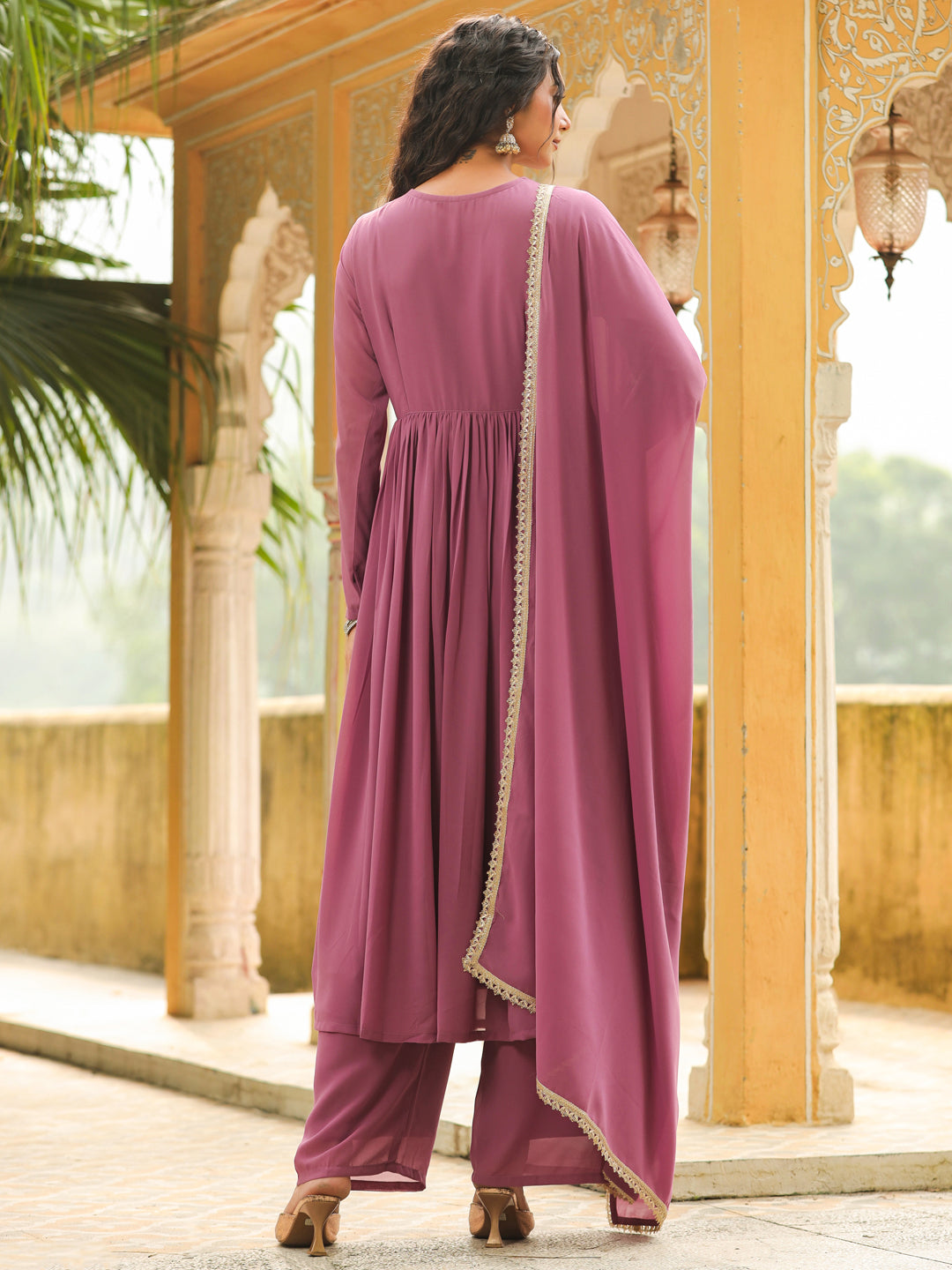 Lavender-Georgette-Yoke-Embroidery-3-Piece-Kurta-Set