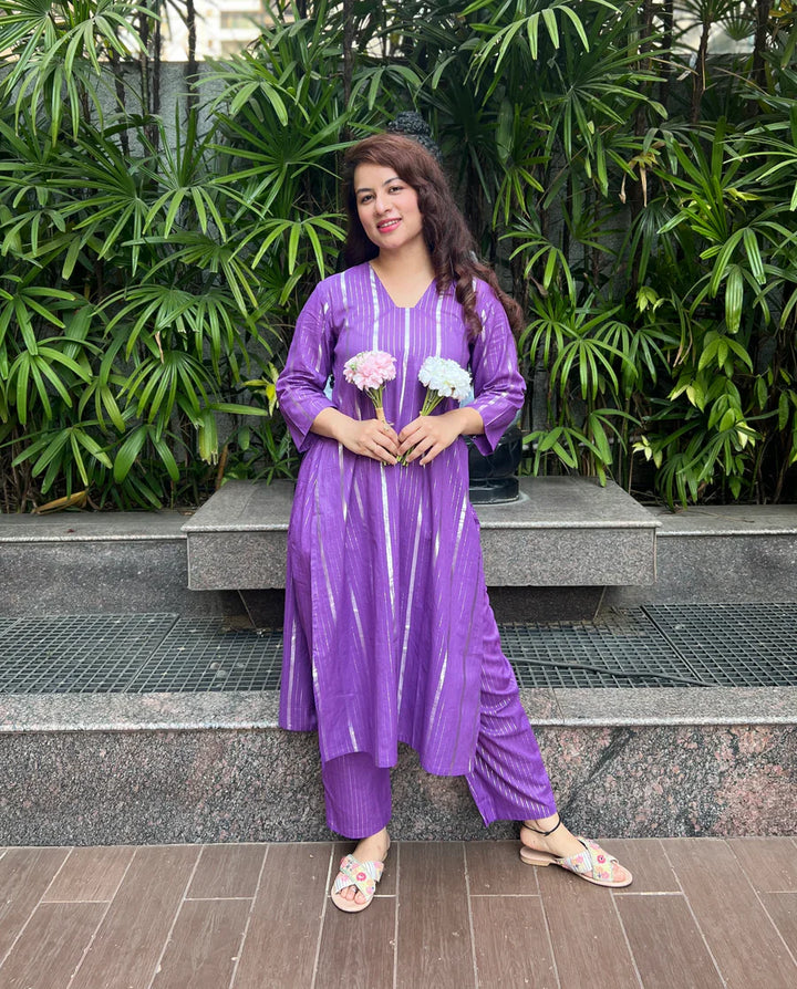 Lavender Lurex Love Kurta And Pant Set