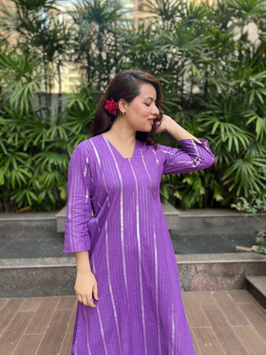 Lavender Lurex Love Kurta And Pant Set