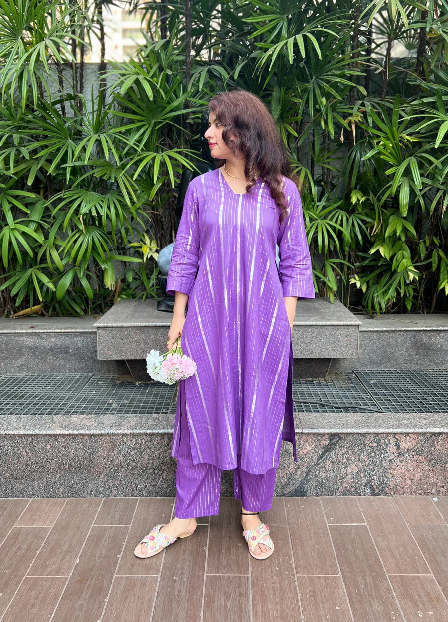 Lavender Lurex Love Kurta And Pant Set