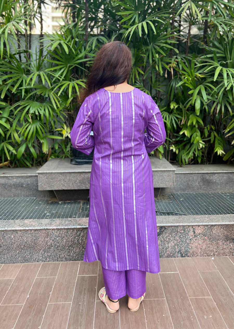 Lavender Lurex Love Kurta And Pant Set