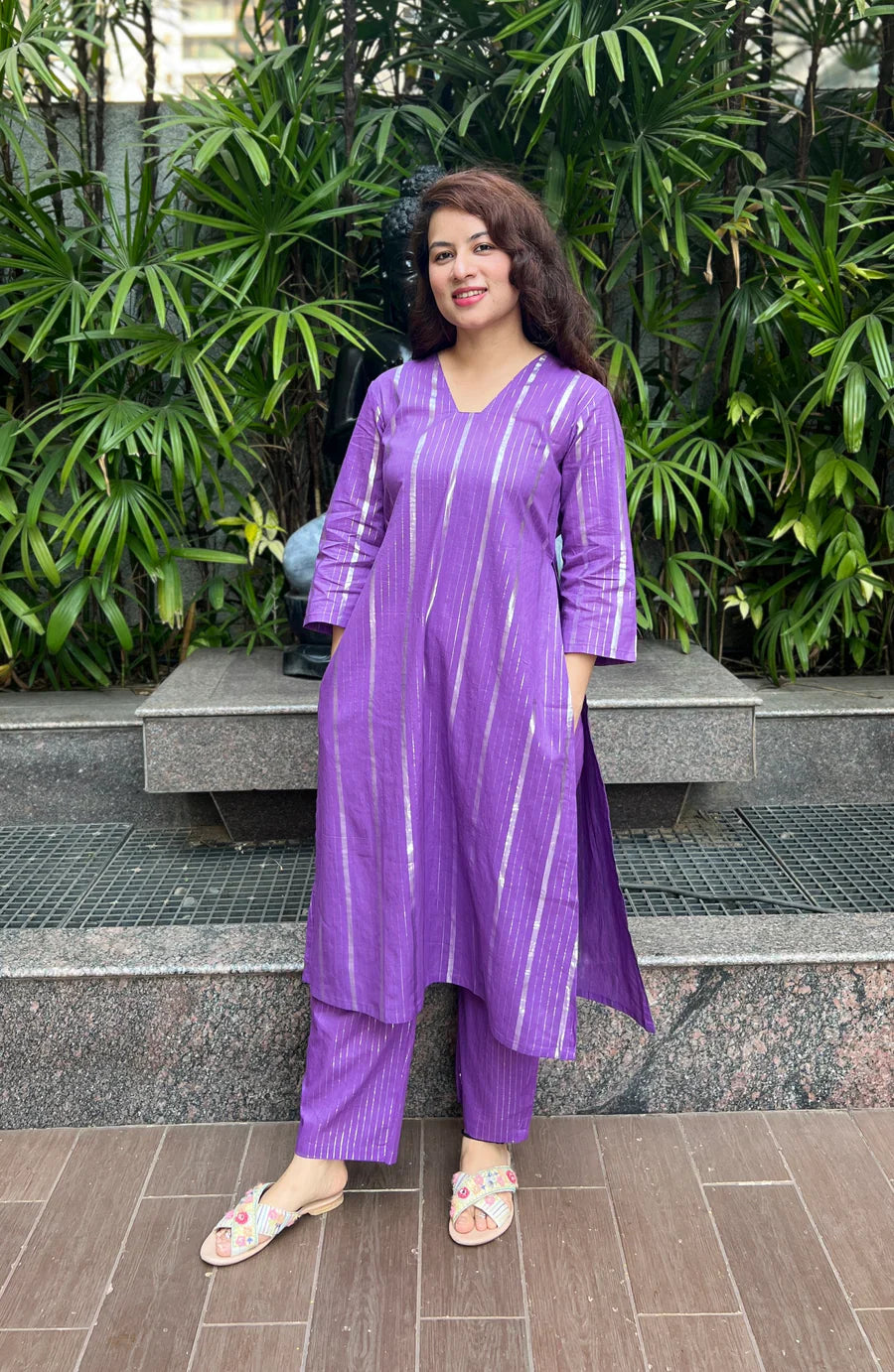 Lavender Lurex Love Kurta And Pant Set