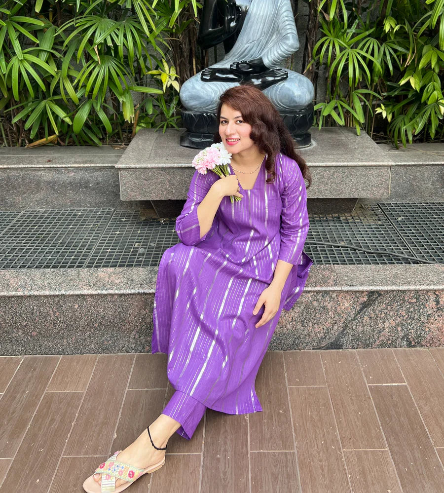 Lavender Lurex Love Kurta And Pant Set