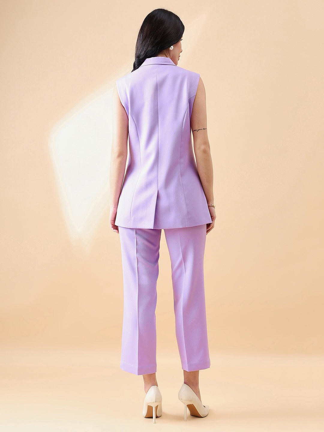 Lavender-Polyester-Cut-Sleeve-Notch-Collar-Stretch-Pant-Suit