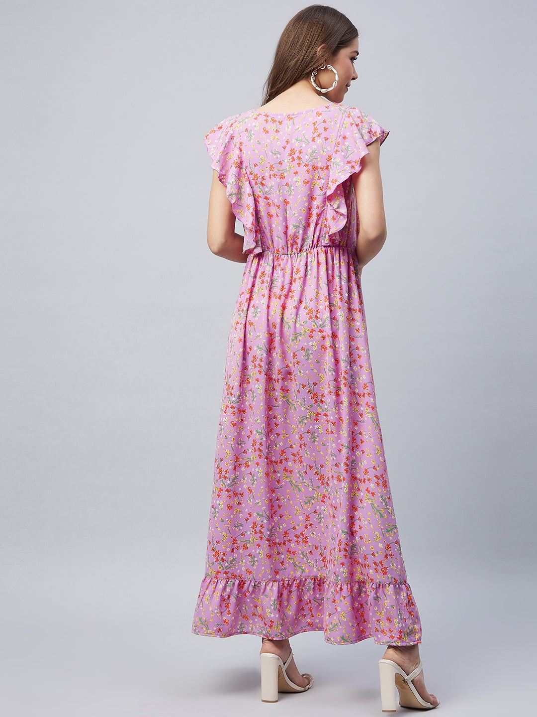 Lavender-Polyester-Floral-Maxi-Dress-With-Flutter-Sleeves