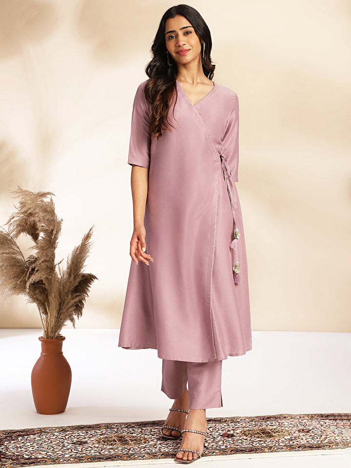 Lavender Chinnon Solid Kurta & Pant Set