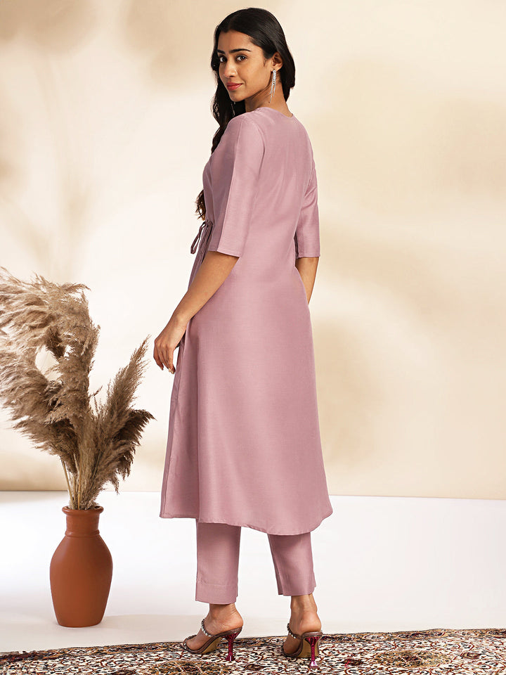 Lavender Chinnon Solid Kurta & Pant Set