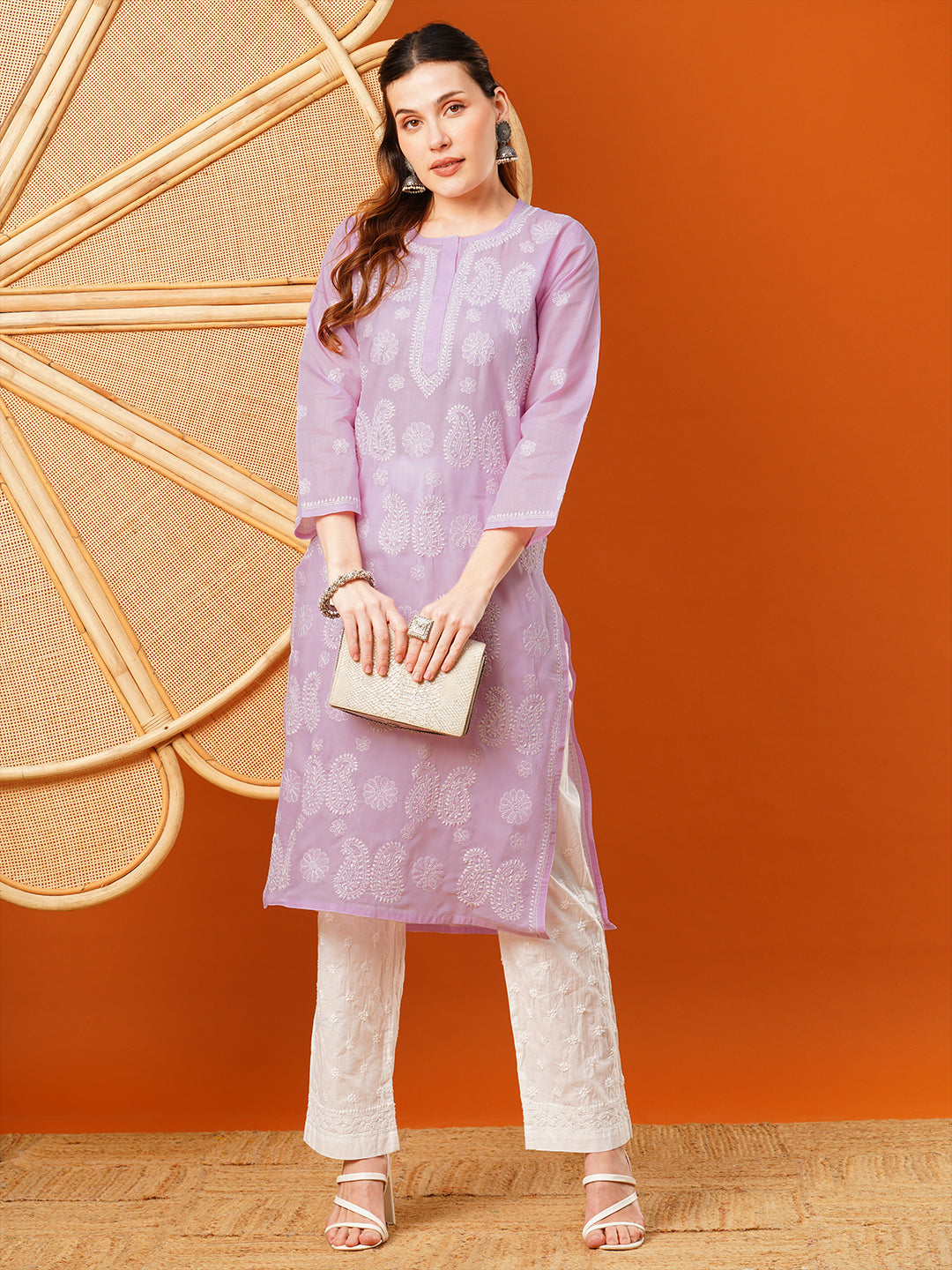 Lavender-Cotton-Embroidered-Chikankari-Kurta-Only
