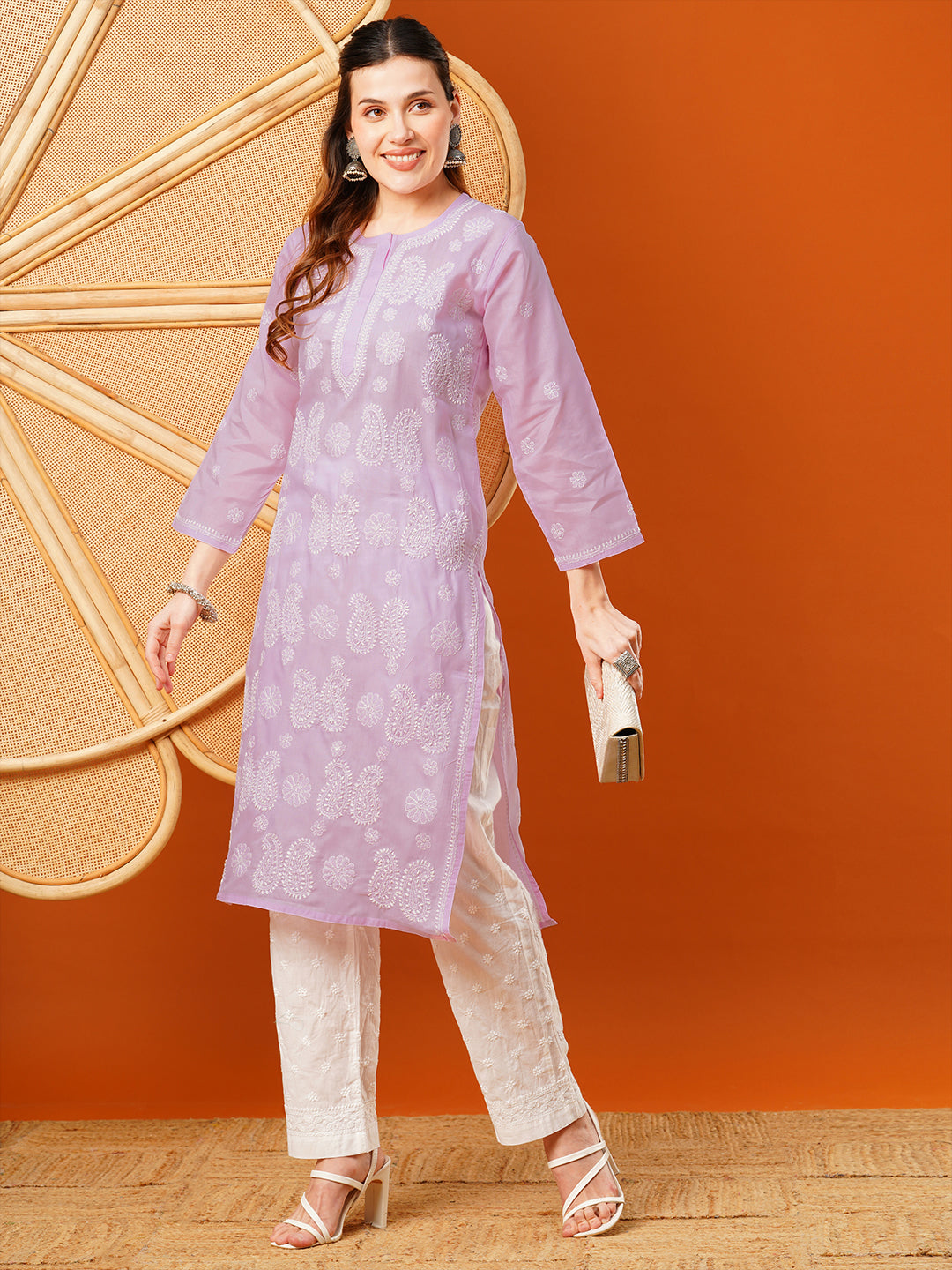 Lavender-Cotton-Embroidered-Chikankari-Kurta-Only