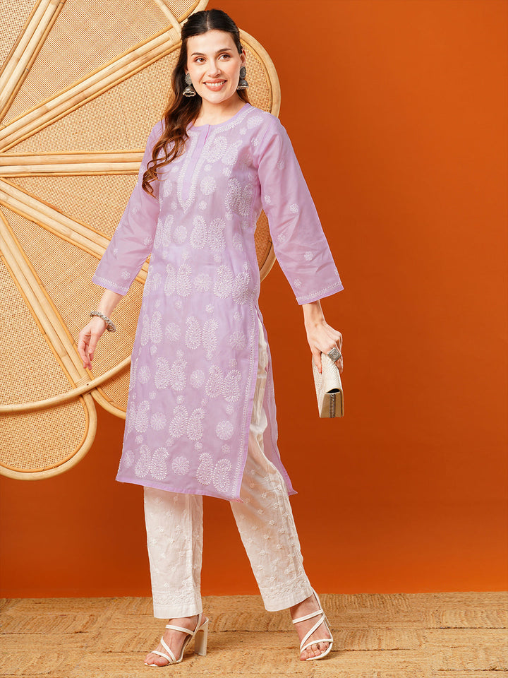 Lavender-Cotton-Embroidered-Chikankari-Kurta-Only
